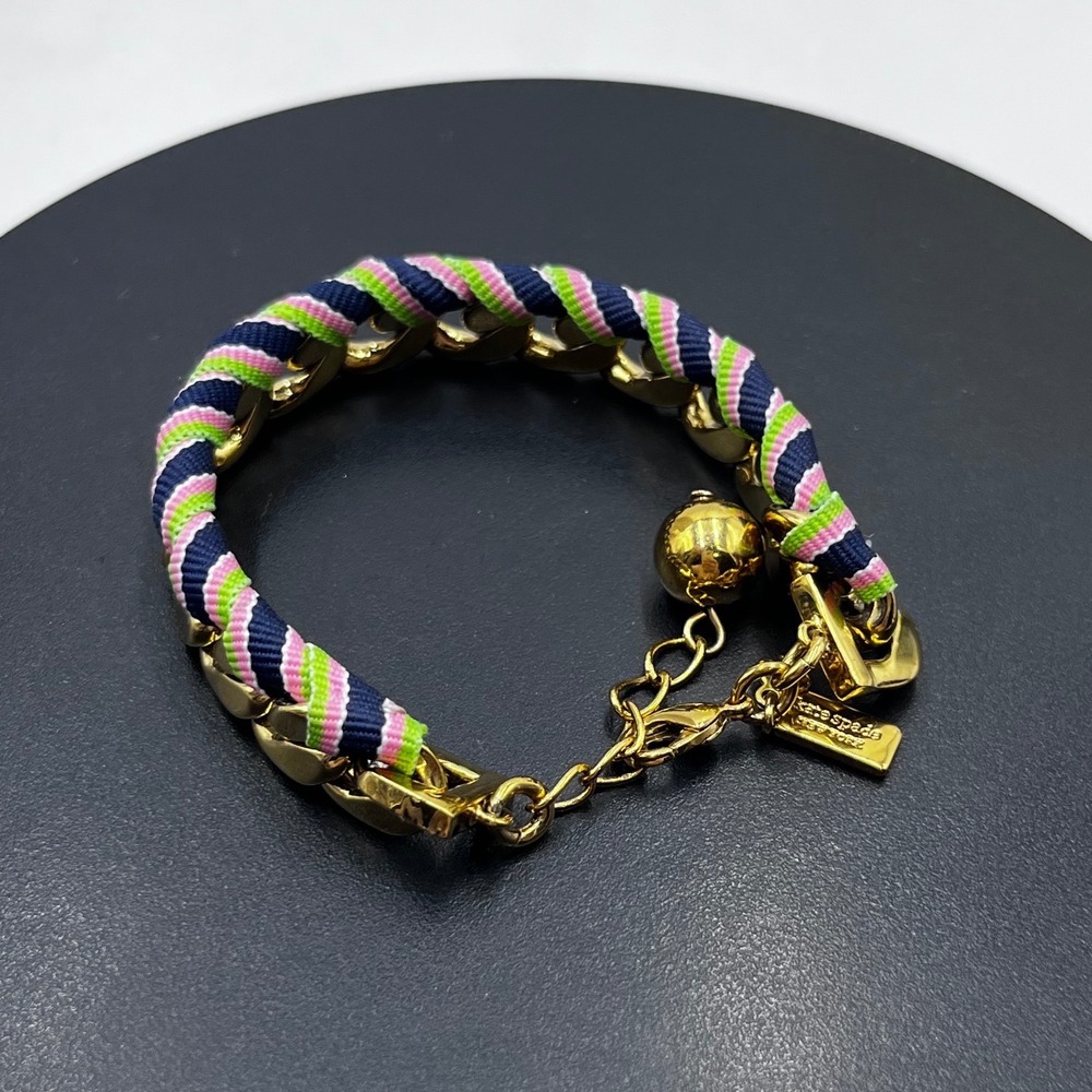 Kate Spade New York "Learn the Ropes" Woven Chain Pink Green White Bracelet - Picture 6 of 9